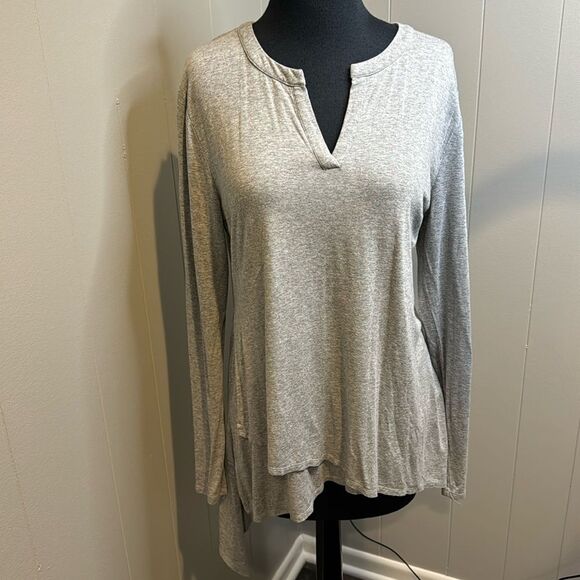 Joan Vass light marled gray overlapping high-low asymmetrical hem stretc… - Picture 1 of 4